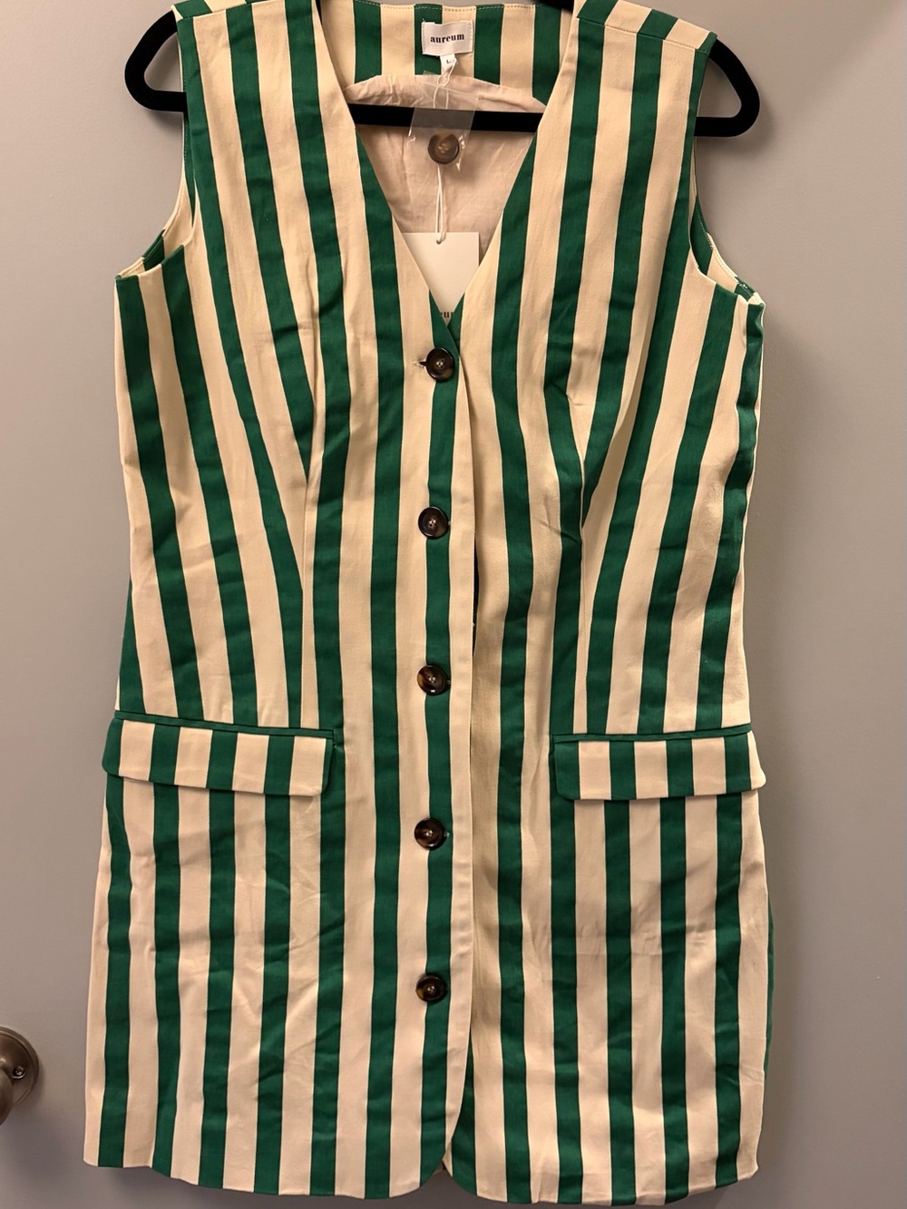 AUREUM Green and Cream Vertical-Stripe Vest